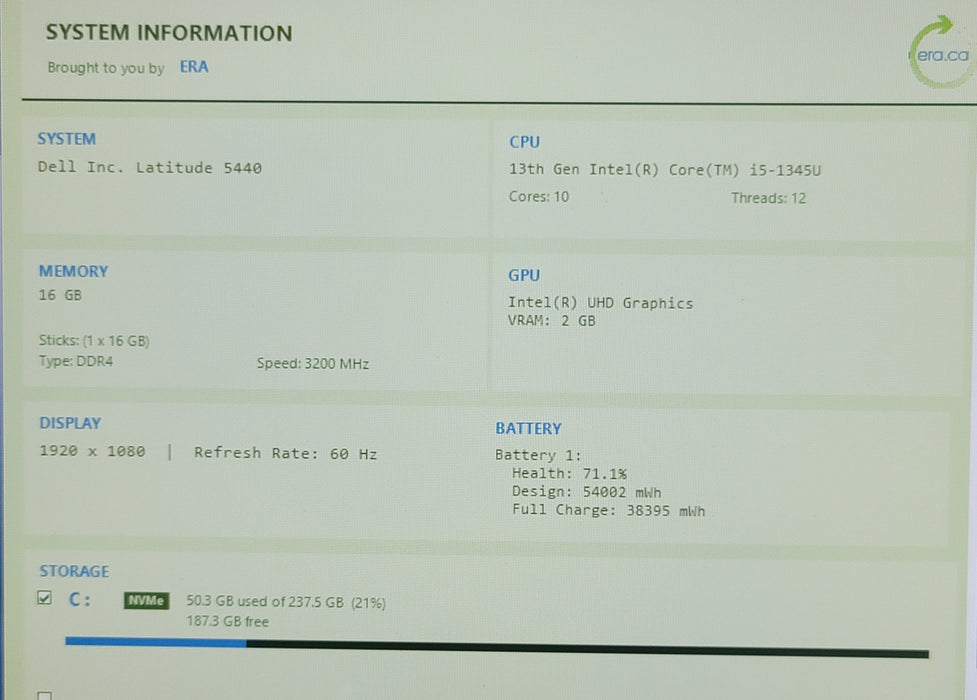 Dell Latitude 5440 i5-1345U 16GB DDR4 256GB NVMe READ