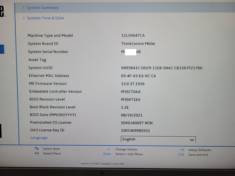 Lenovo ThinkCentre M60e Micro i5 - 1035G1 1.00GHz 16GB DDR4 Ram 256GB NVMe