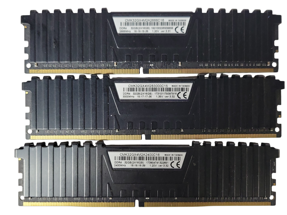 Lot of 3x Vengeance LPX DDR4 16GB assorted speed DDR4 Desktop RAMs, See pictures