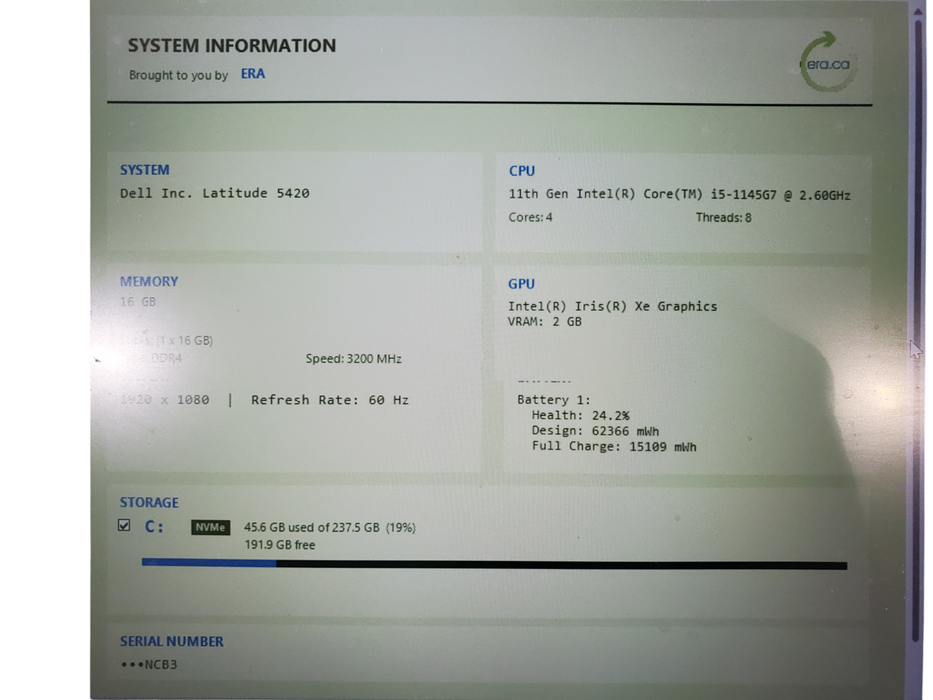 Dell Latitude 5420 | Intel Core i5-1145G7 2.6ghz, 16gb DDR4, 256GB NVME, READ