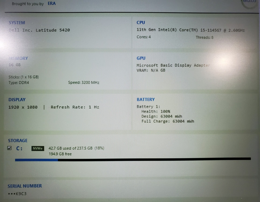 Dell Latitude 5420 | Intel Core i5-1145G7 2.6ghz, 16gb DDR4, 256GB NVME, READ