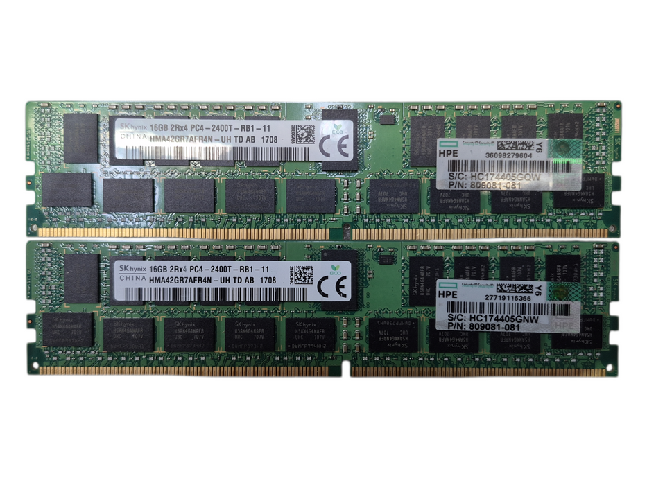 Lot of 2x SK Hynix 16GB 2Rx4 PC4-2400T DDR4 HMA42GR7BJR4N-UH server memory