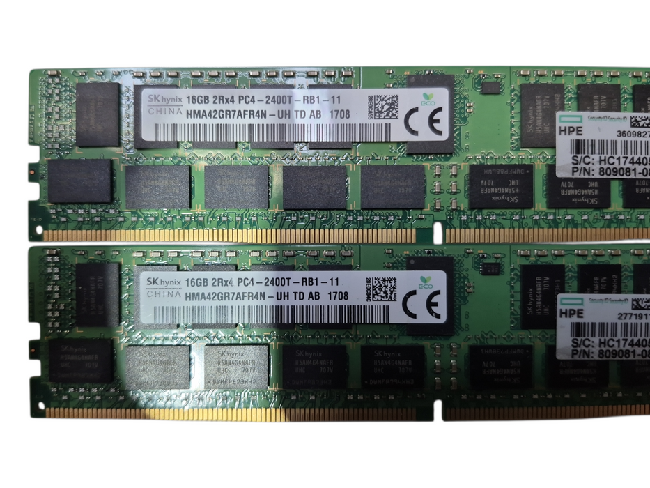 Lot of 2x SK Hynix 16GB 2Rx4 PC4-2400T DDR4 HMA42GR7BJR4N-UH server memory