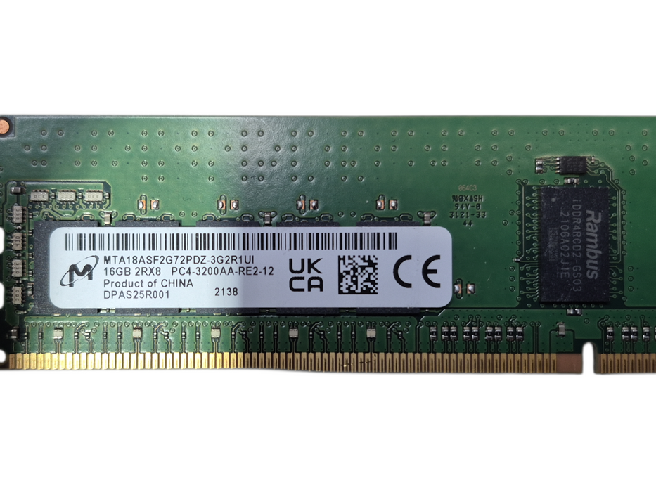 MICRON 16GB 2RX8 PC4-3200AA DDR4 SERVER MEMORY, MTA18ASF2G72PDZ-3G2R1TI