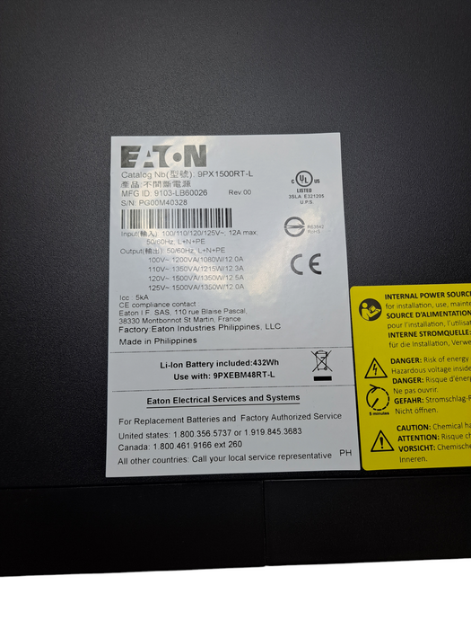 Eaton 9PX1500RT-L 125V / 1350VA 1350W Rack UPS (No Battery)