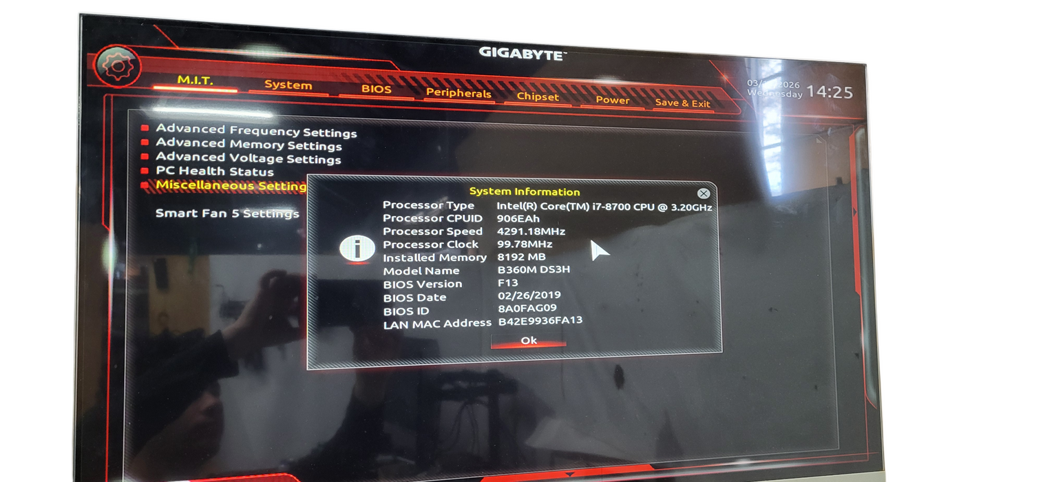 Custom PC i7-8700 CPU|8GB DDR4|256GB NVME| B360M DS3H|READ
