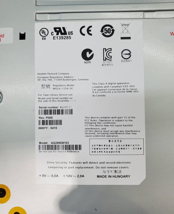 HP LTO-6 Ultrium SAS Tape Drive AQ288D#103 *READ*