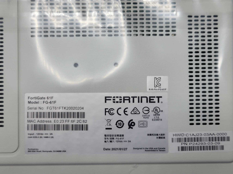 New Fortinet FG-61F Firewall Security Appliance w/ Power adapter only, SEE _