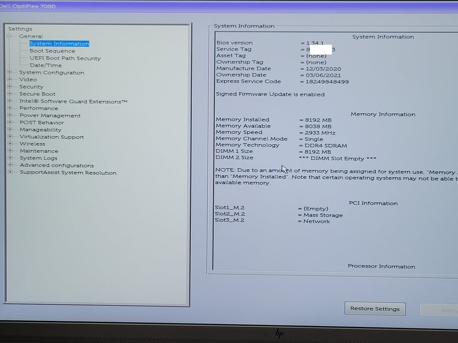 DELL OptiPlex 7080 Mini, Core i7-10700T 2.00GHz 8GB RAM 256GB NVMe SSD