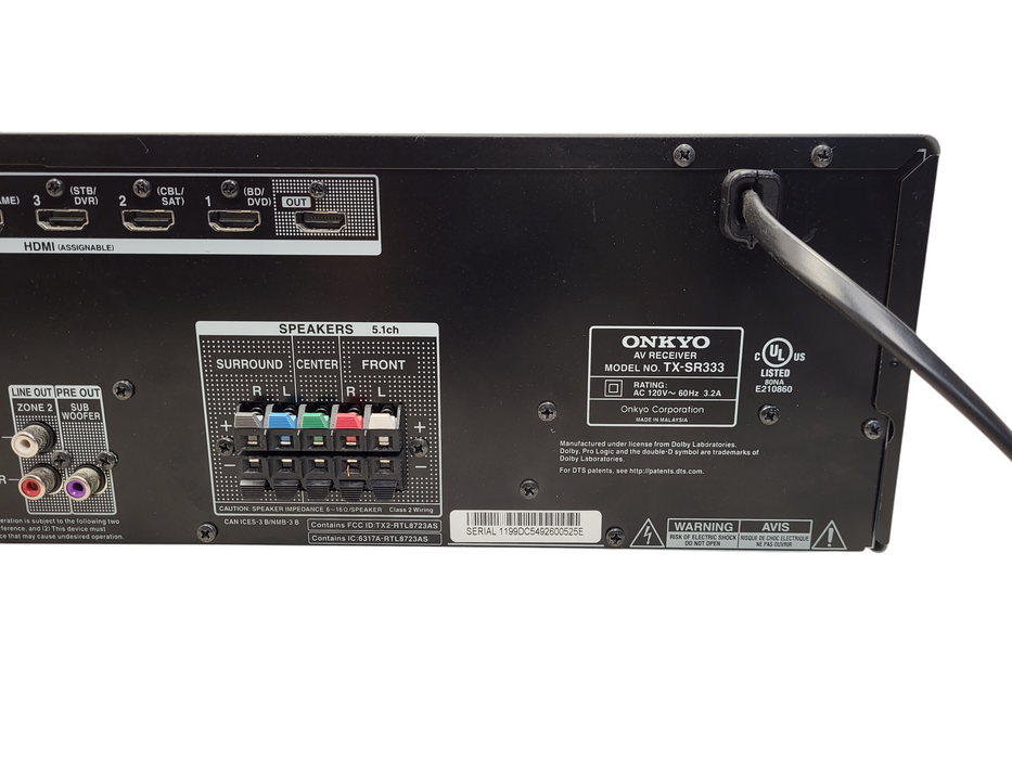 Onkyo TX-SR333 - 5.1 Ch HDMI 4K Bluetooth Home Theater Receiver No remote