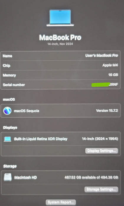 Apple MacBook Pro 14" 2024 A3112 M4 16GB RAM 512GB SSD SILVER
