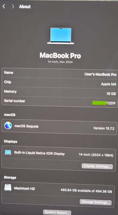 Apple MacBook Pro 14" 2024 A3112 M4 16GB RAM 512GB SSD  SILVER