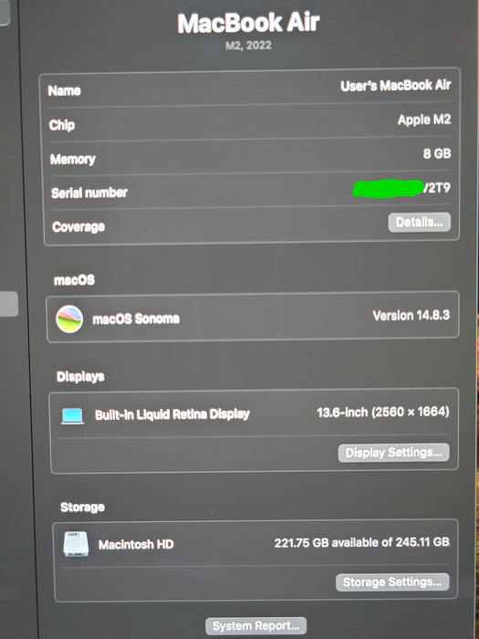 Apple MacBook Air 13.6" 2022 M2 8GB RAM 256GB SSD