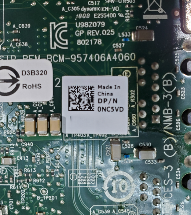 Dell Broadcom 0NC5VD 2-Port 10Gbs RJ-45 Network Card