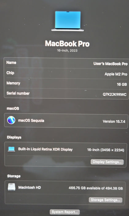 Apple MacBook Pro 16" 2023 A2780  M3 Pro 16GB RAM 512GB SSD SPACE GREY