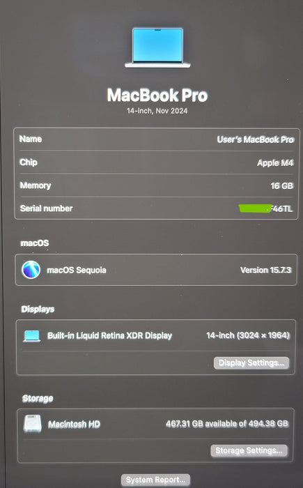 Apple MacBook Pro 14" 2024 A1 A3112 M4 16GB RAM 512GB SSD SILVER