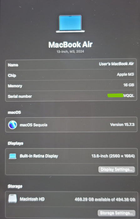 Apple MacBook Air 13" M3 2024 M3 16GB RAM 512 GB SSD SILVER
