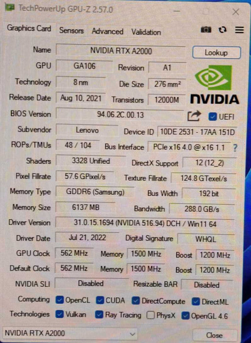 NVIDIA Quadro RTX A2000 6GB GDDR6 Graphics Card | 4x MiniDP | High Profile
