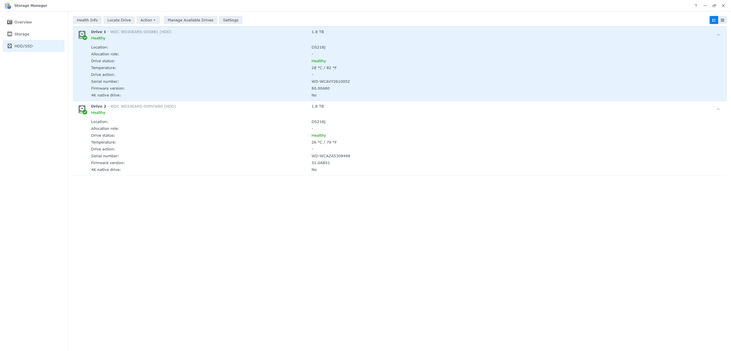 Synology DiskStation DS218J 2-Bay USB 3.1 NAS W/ 2x 2TB HDD, No PSU