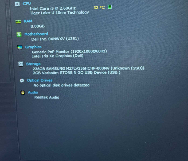 Dell Latitude 7320 Intel Core i5-1145G7@2.6GHz 8GB RAM 256GB SSD READ  Lap200