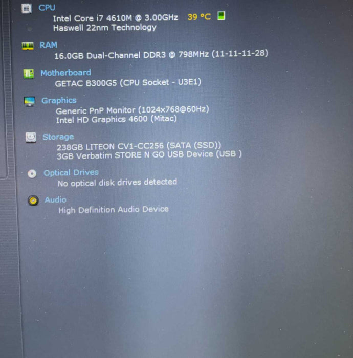Getac B300G5 Rugged Laptop TOUCH i7-4610M@3Gh 16GB RAM 256GB SSD 7529Hrs READ  Lap200