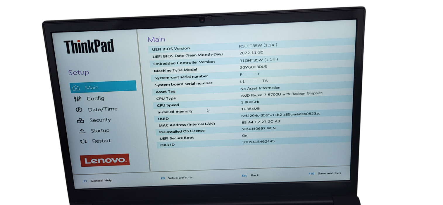 Lenovo ThinkPad E15 Gen 3 AMD Ryzen 7 5700U 16GB RAM 250GB SSD
