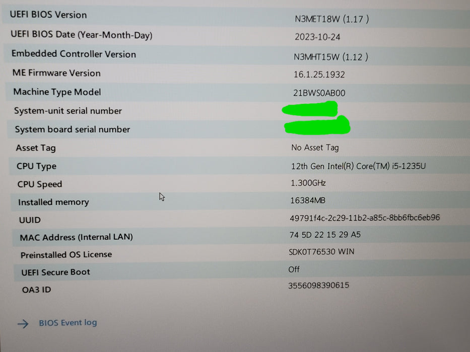 Lenovo ThinkPad T16 i5-1235U 16GB RAM NO SSD FOR PARTS/REPAIR