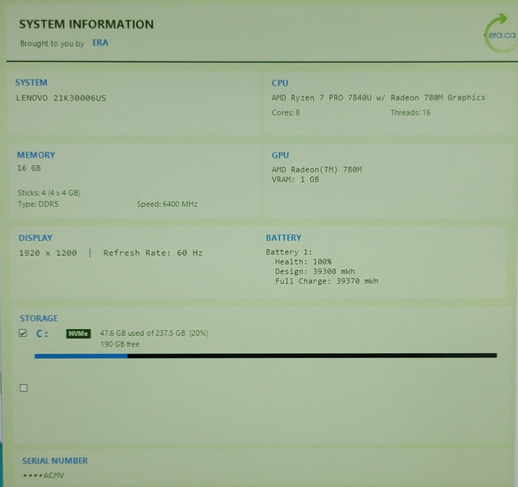 Lenovo ThinkPad T14 Gen 4 Ryzen 7 7840M 16GB DDR5 Radeon 780M 256GB NVMe TOUCH