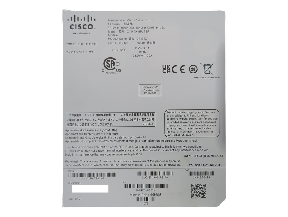 Cisco C1161X-8PLTEP 8 Port Integrated Services Router, READ