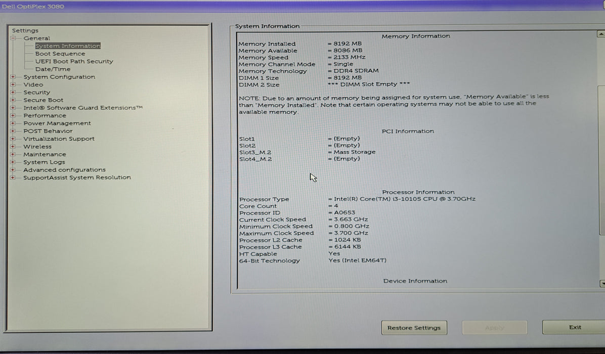 Dell OptiPlex 3080 SFF |Intel Core i3-10105 @3.70GHz, 8GB DDR4, 256GB NVMe
