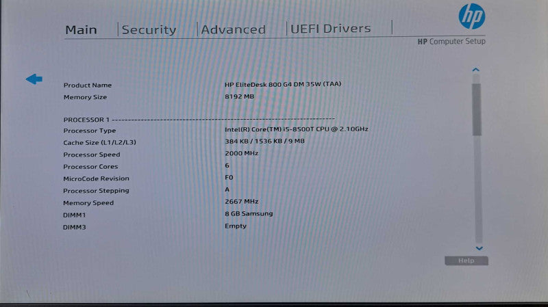 HP EliteDesk 800 G4 USFF | i5-8500T @ 2.10GHz 6-Core, 8GB DDR4, No HDD/OS