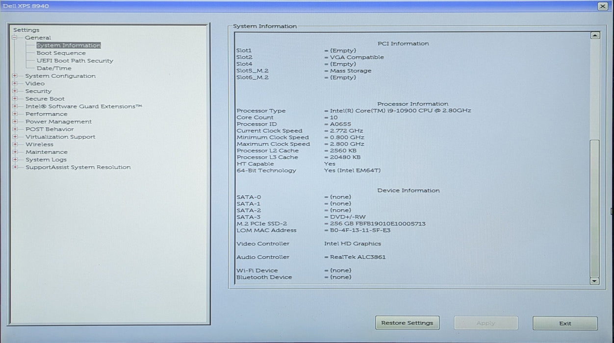 DELL XPS 8940, i9-10900 2.80GHz, 32 GB DDR4, 256GB NVMe, GT1030