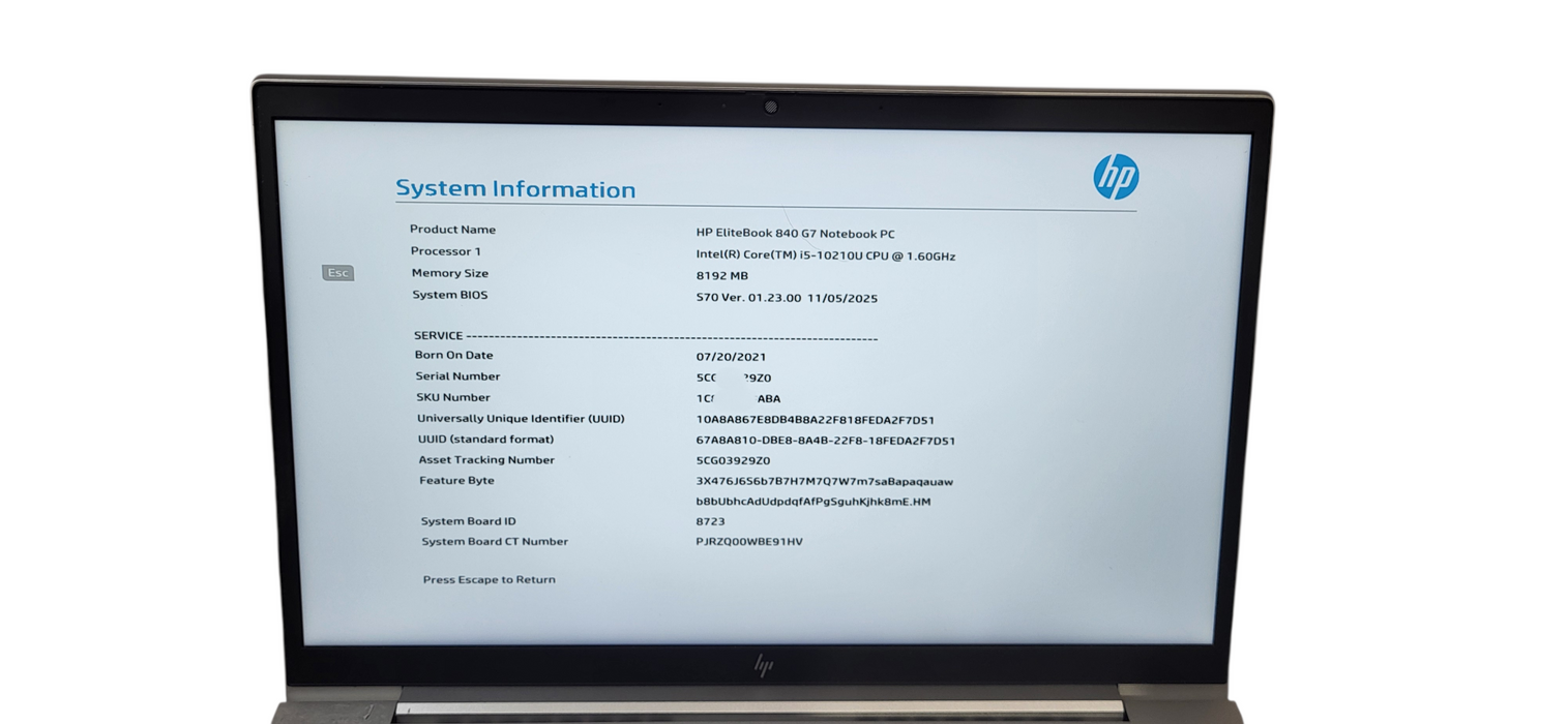 HP EliteBook 840 G7 i5-10210U CPU|8GB DDR4|256GB NVMe W/AC|READ  BudLap