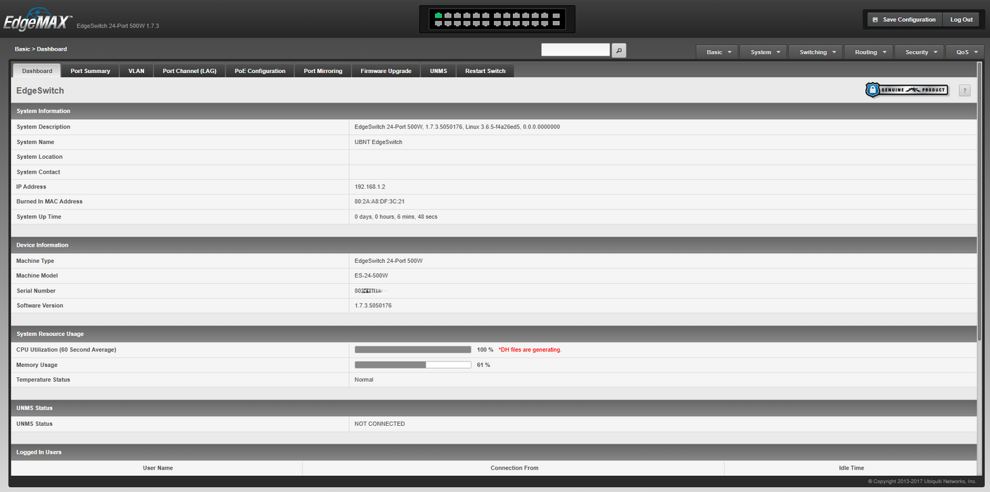 Ubiquiti Unifi EdgeSwitch 24-Port 500W PoE Switch