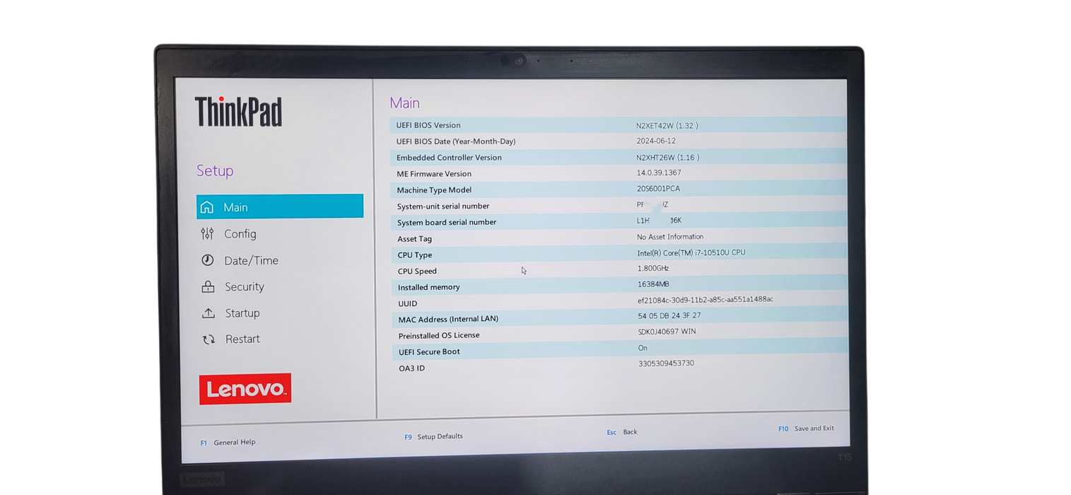 ThinkPad T15 Gen 1 i7-10510U|16GB DDR4|256GB NVME| W/AC