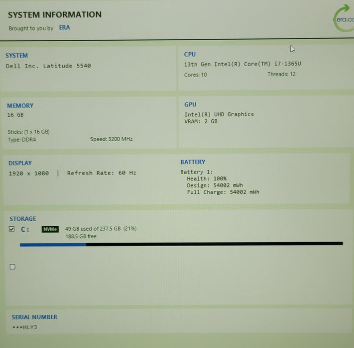 Dell Latitude 5540 i7-1365U 16GB DDR4 256GB NVMe