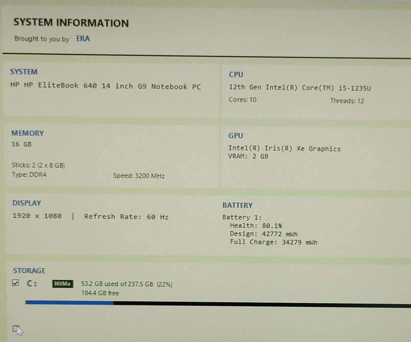 HP EliteBook 640 G9 i5-1235U 16GB DDR4 256GB NVMe READ