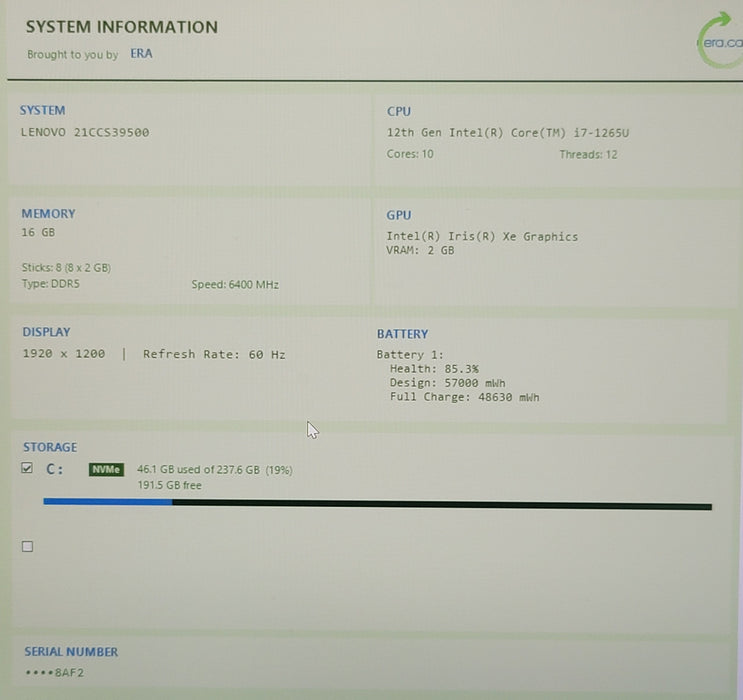 Lenovo ThinkPad X1 Carbon i7-1265U 16GB DDR5 256GB NVMe BIOS LOCKED READ