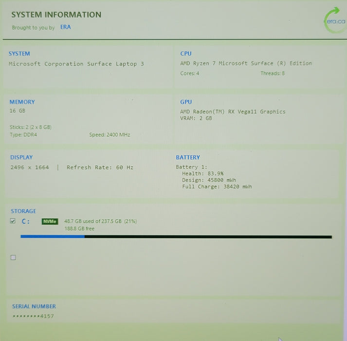 Microsoft Surface Laptop 3 15" Ryzen 7 MSE 16GB DDR4 256GB NVMe FOR PARTS/REPAIR