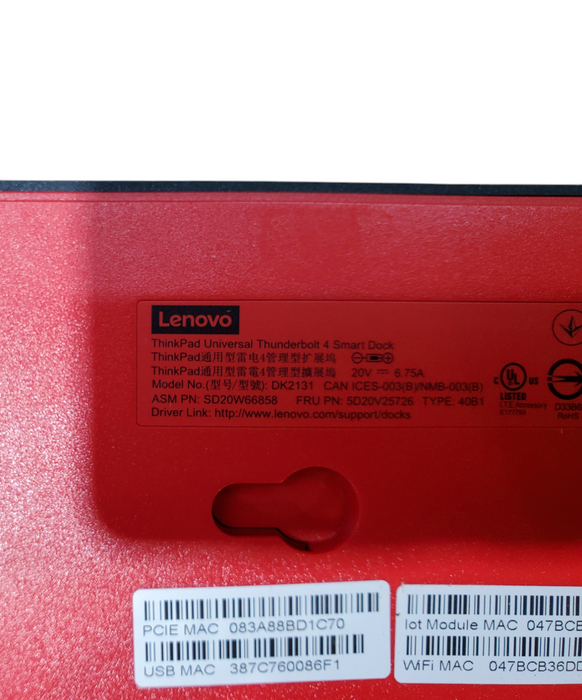 Lenovo ThinkPad Universal Thunderbolt 4 Smart Dock 40B1 w/ 135w Adapter