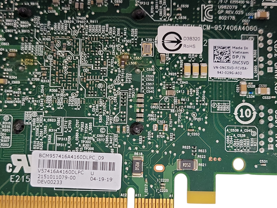 Broadcom 57416 10Gb Dual Port Low Profile Network Card Dell 0NC5VD