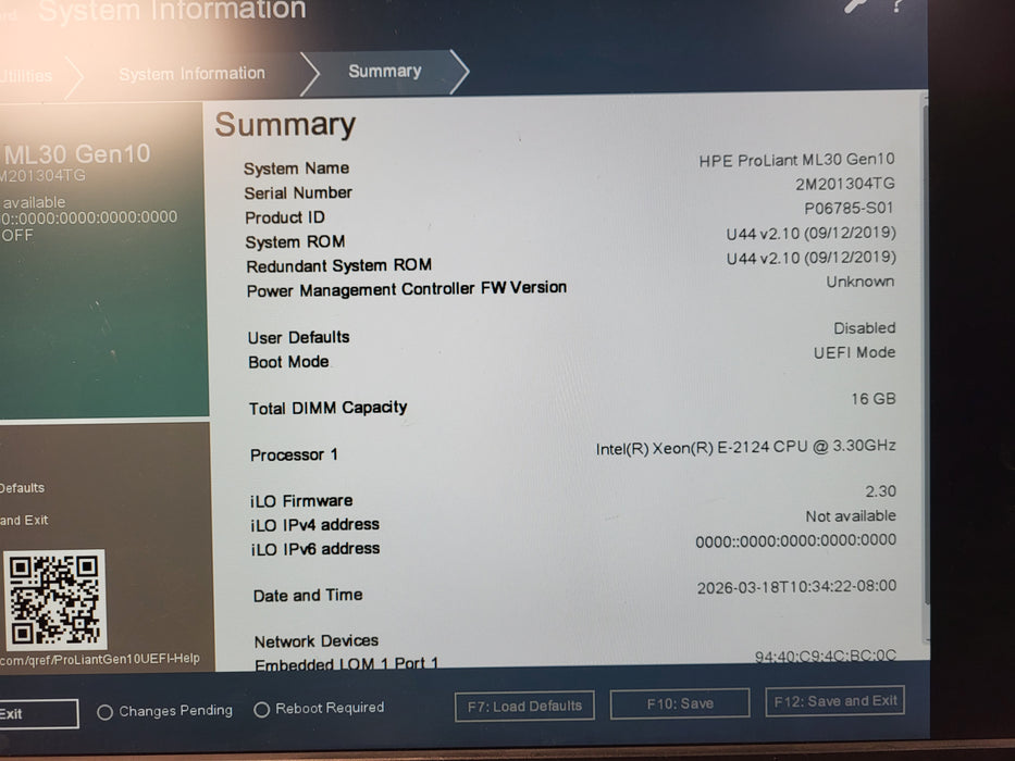 HPE ProLiant ML30 Gen10 E-2124 16GB DDR4 S100i SR Gen 10