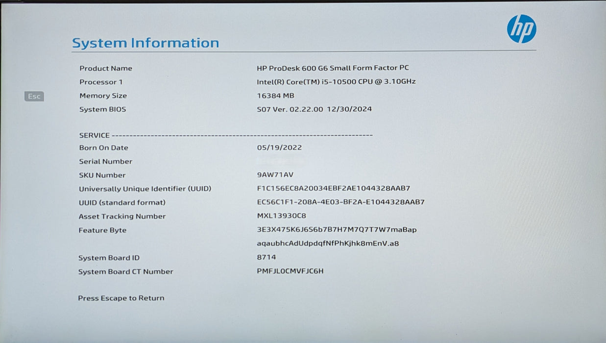 HP ProDesk 600 G6 SFF, i5-10500 3.10GHz, 16GB DDR4, 256GB NVMe