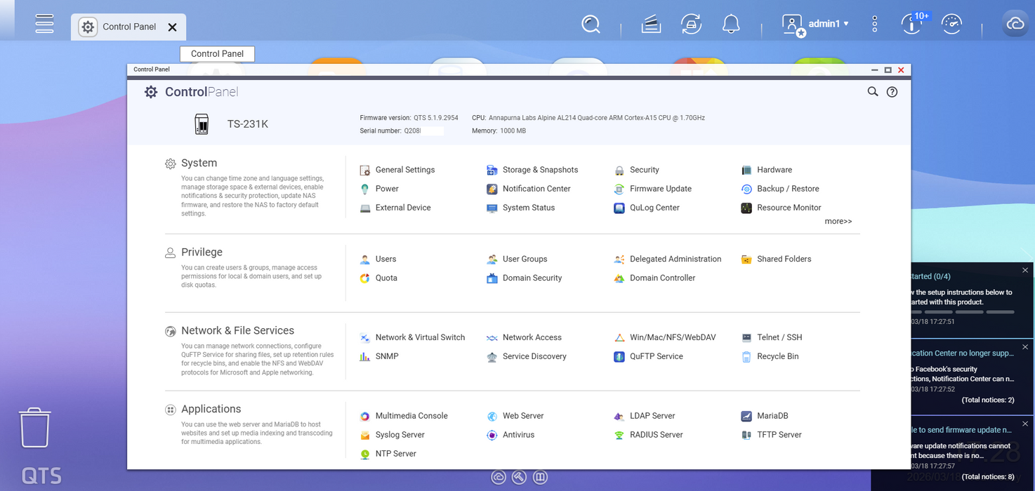 QNAP TS-231K 2 Bay Home NAS with Two 1GbE Ports