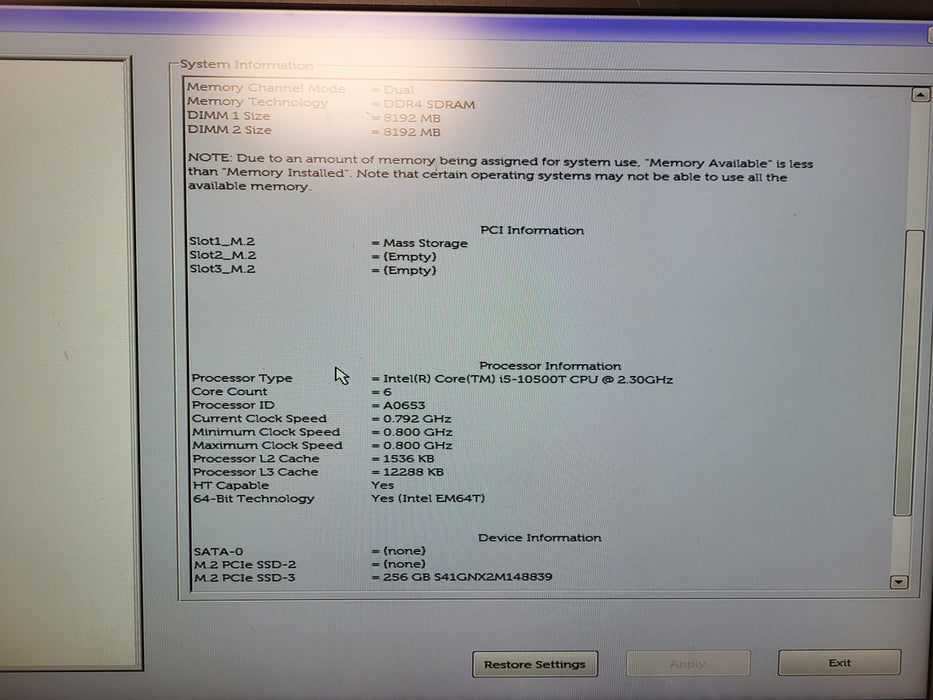 Dell OptiPlex 7080 USFF i5-10500T @2.30GHz 16GB DDR4 256GB NVMe No AC