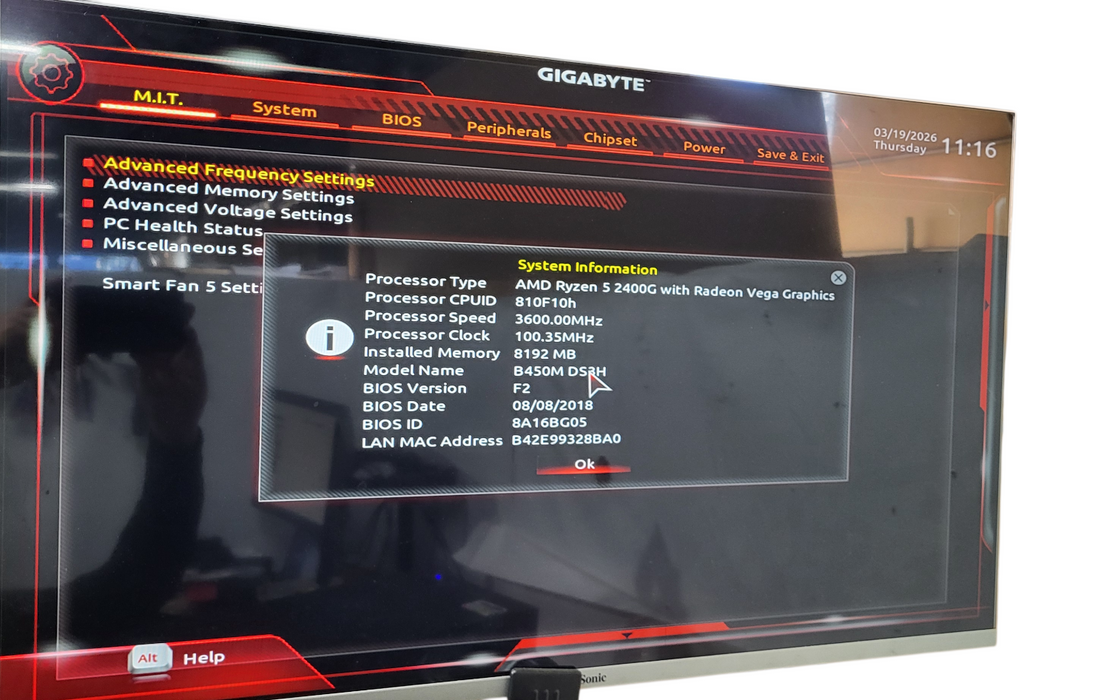 Custom PC Ryzen 5 2400G|8GB DDR4|256GB NVME|B450M DS3H