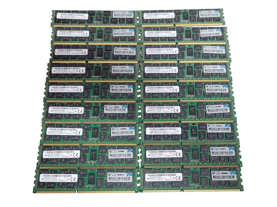 Lot of 18x Micron 16GB 2Rx4 PC3-12800R DDR3 Server RAMs