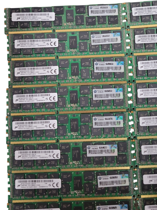 Lot of 18x Micron 16GB 2Rx4 PC3-12800R DDR3 Server RAMs