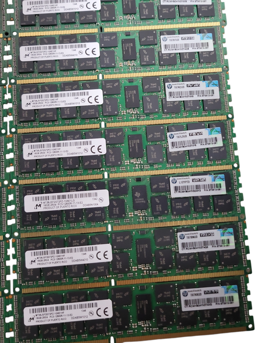 Lot of 18x Micron 16GB 2Rx4 PC3-12800R DDR3 Server RAMs