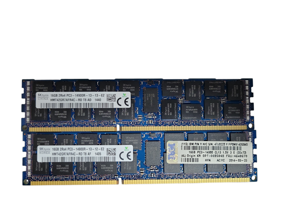 Lot of 2x Skhynix 16GB 2Rx4 PC3-14900R DDR3 Server RAMs